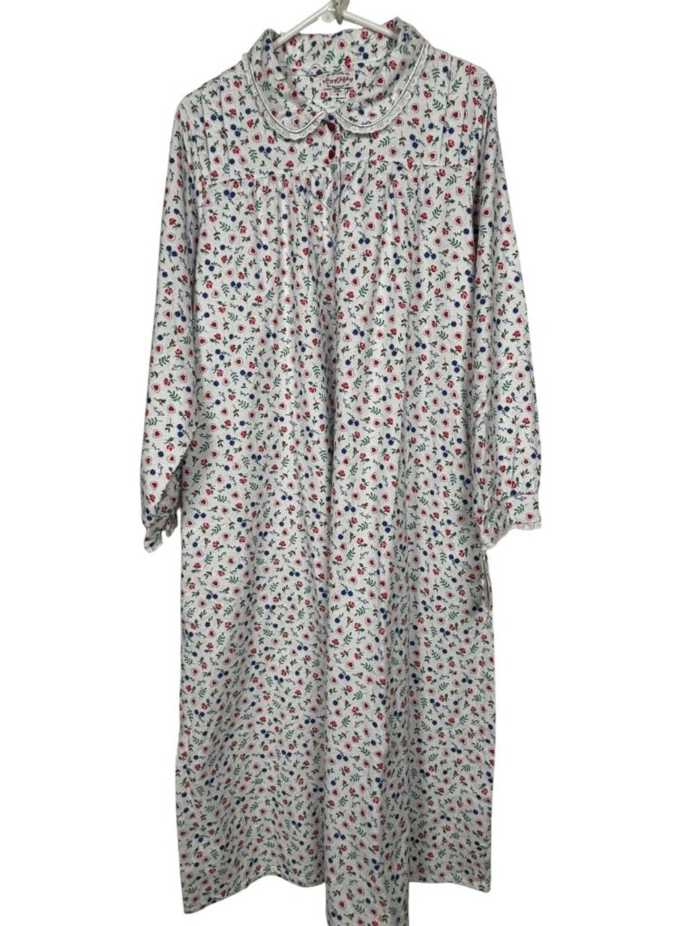 NWT Lanz Nightgown Womens Medium White Rose Cotton Flannel HTF Print Grandmacore